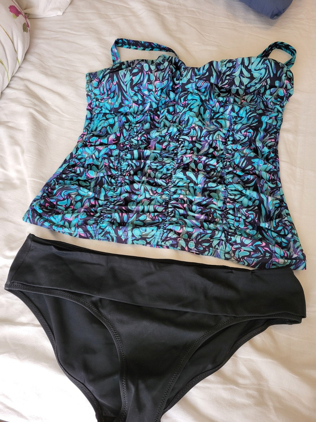 Tankini set met print en effen broekje, Kleding | Dames, Badmode en Zwemkleding, Blauw, Ophalen of Verzenden, Bikini, Onbekend