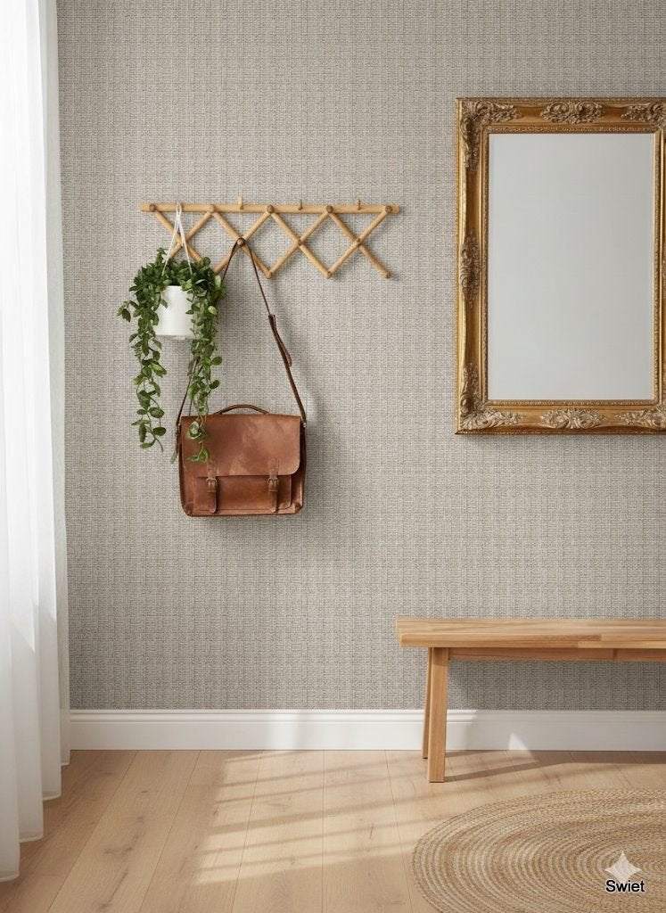 14191 Beige jute vintage behang eco natural swiet, Ophalen of Verzenden, Beige