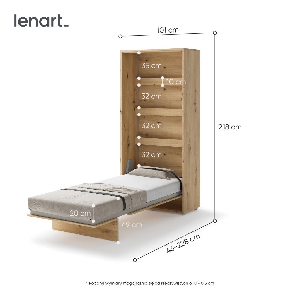 Concept opklapbed verticaal - 90x200 - Eikenkleur, Niet ingevuld, Niet ingevuld, Niet ingevuld