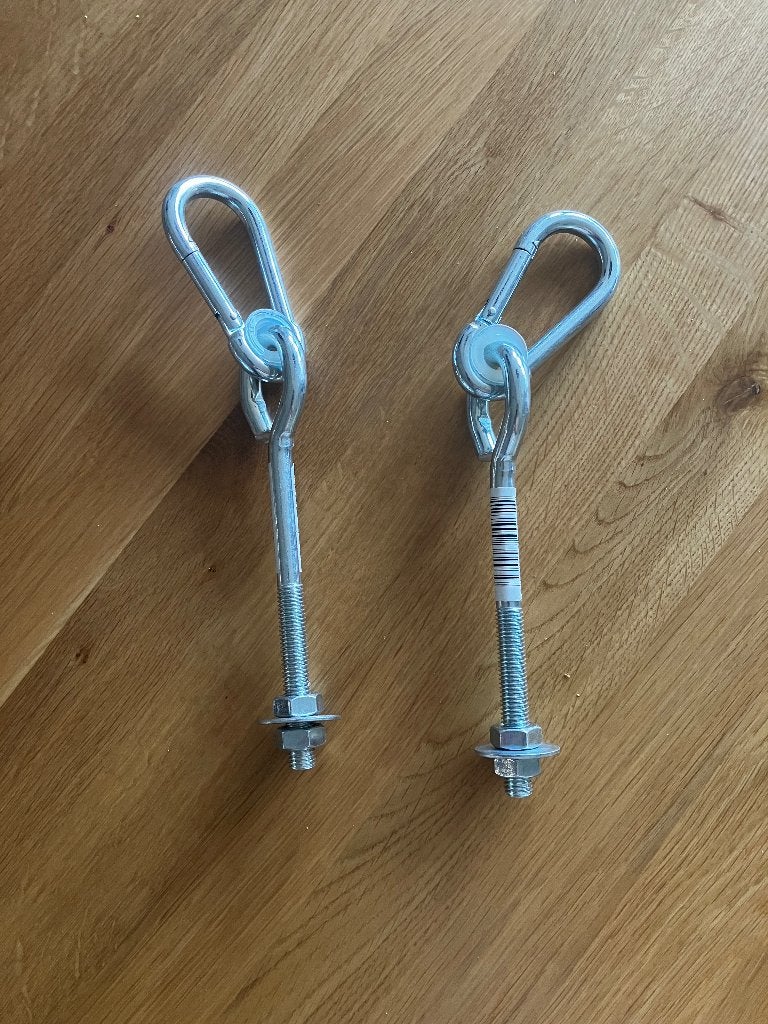 Nieuwe Schommel haken door balk met karabijn (2 stuks), Ophalen of Verzenden, Nieuw, IJzer, Overige typen