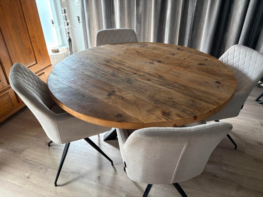 Zes (6) O form (draai) stoelen creme wit , nu bieden, Ophalen of Verzenden, Zo goed als nieuw, Wit, Vijf, Zes of meer stoelen