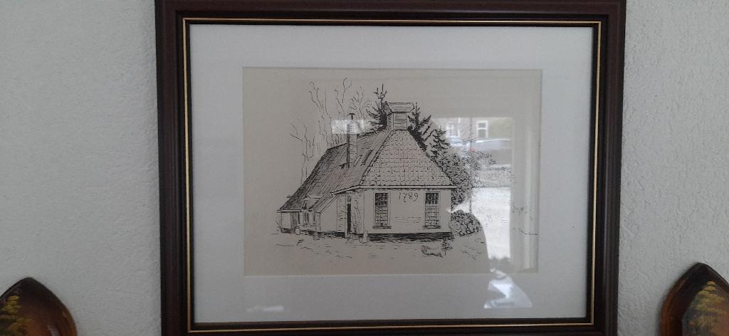 Pentekening huisje Beilerstraat Assen, in mooie lijst, Ophalen of Verzenden