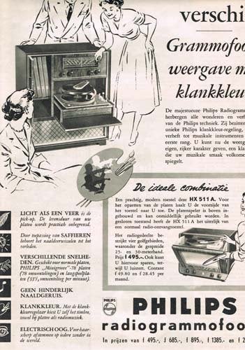 Philips Radiogrammofoons - advertentie uit Tijdschrift 1952, Ophalen of Verzenden, 1940 tot 1960, Knipsel(s)
