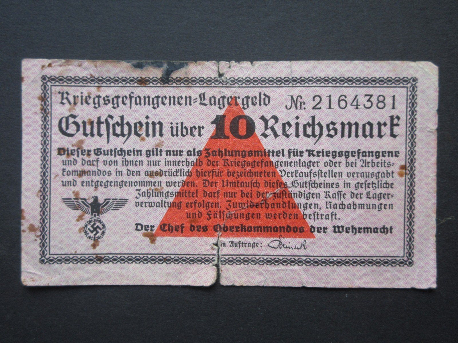 10 Reichsmark 1939-1940 Duitsland Kampgeld POW WW2, Verzamelen, Verzenden, Overige soorten, Duitsland, Overige typen