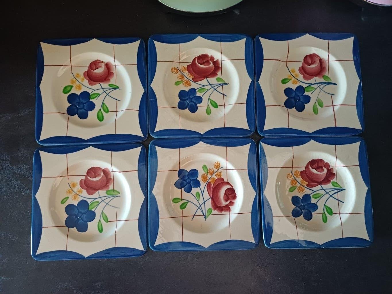Mooie vierkante Franse Borden van GIEN la Baule Roos, Antiek en Kunst, Antiek | Servies los, Verzenden
