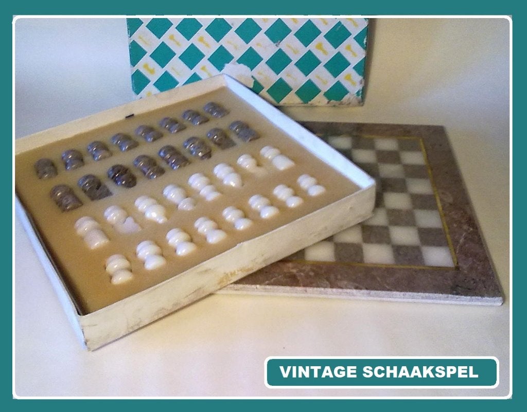 retro vintage marmeren schaakspel - Nieuw in Originele Doos, Een of twee spelers, Ophalen of Verzenden, Nieuw