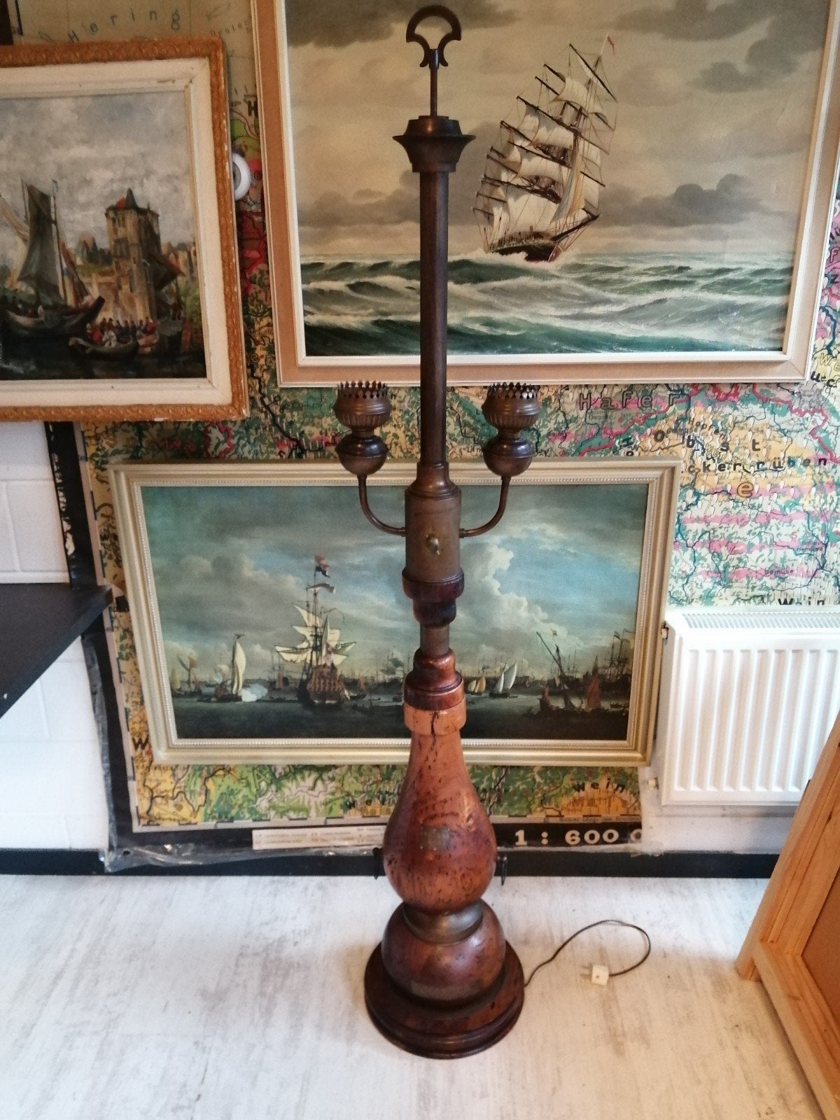 XXXL ANTIEKE ART DECO ITALIAANSE STAANDE SCHEEPS LAMP 175 CM, Ophalen