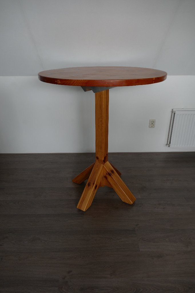 Statafel masief grenenhout blad is rond 98 cm en 115 cm hoog, Huis en Inrichting, Tafels | Statafels, Ophalen, Gebruikt
