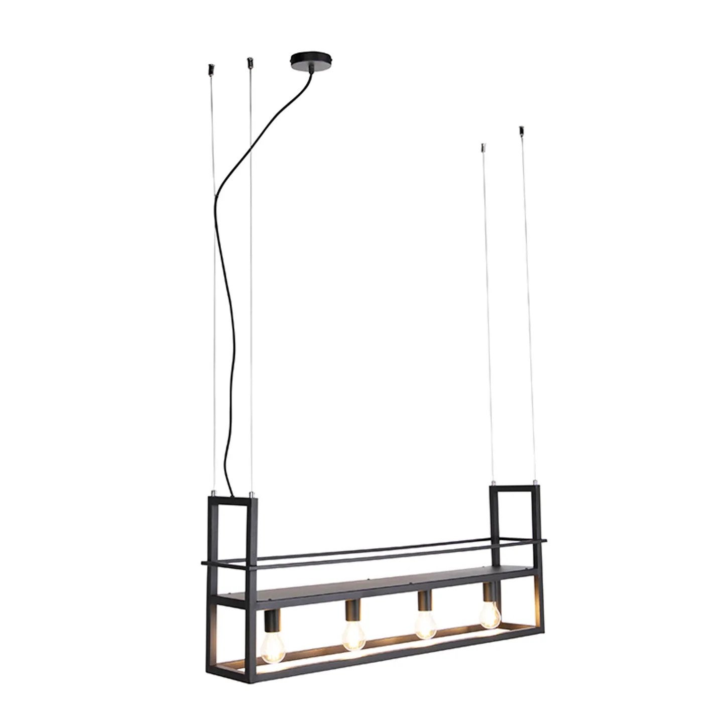 Hanglamp zwart met rek 4-lichts - Cage Rack, Ophalen, Zo goed als nieuw