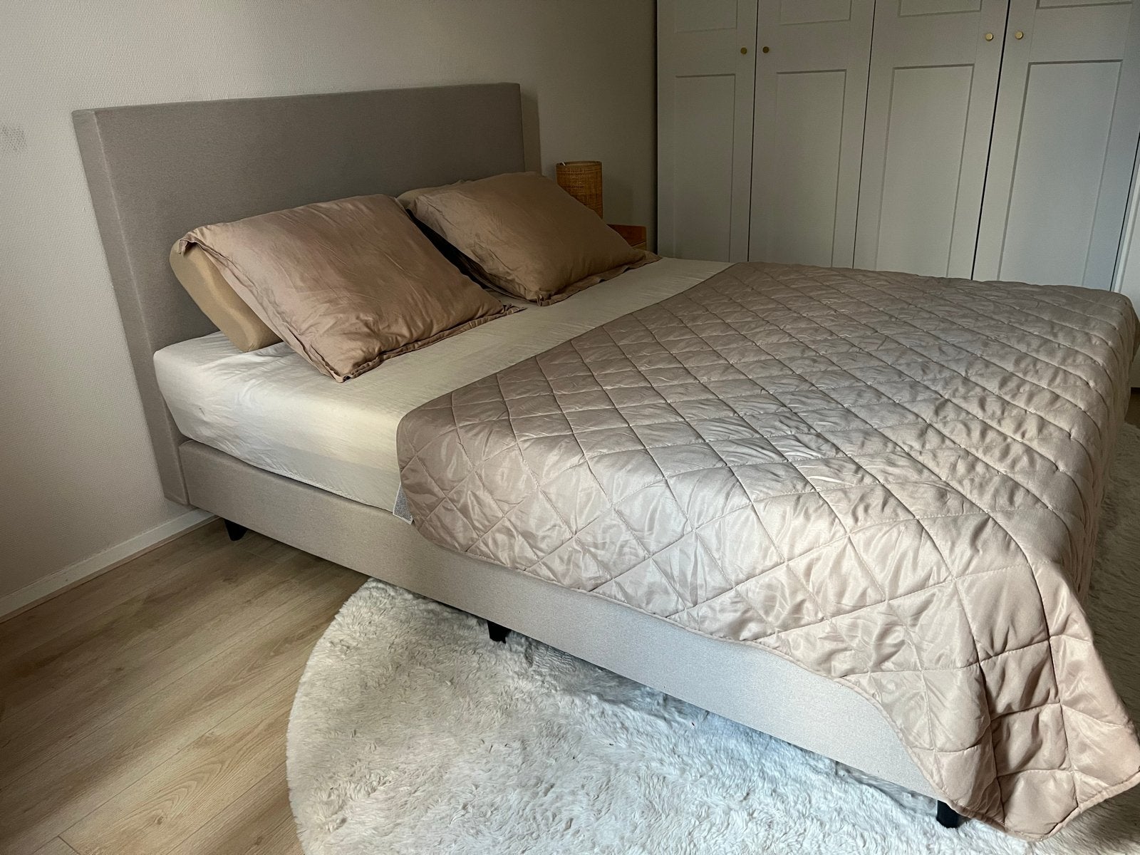 Boxspring 160x200 beige, Ophalen, Beige, Tweepersoons, Zo goed als nieuw