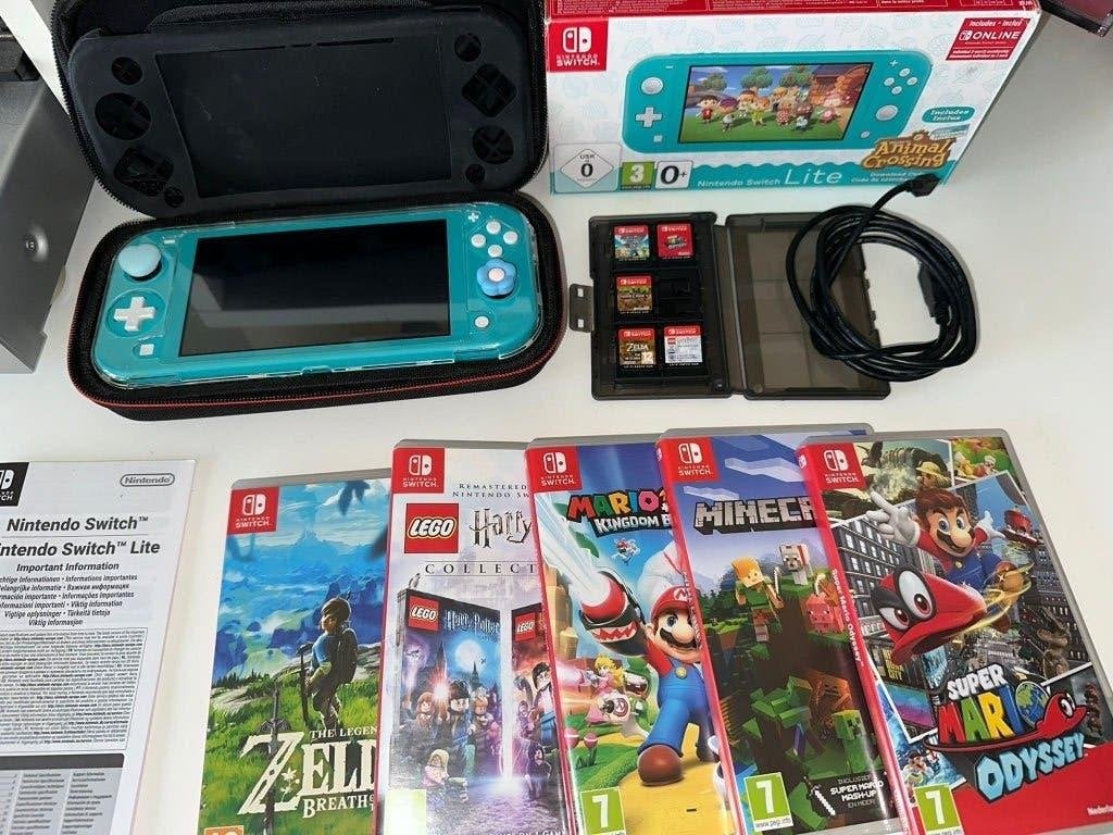 Nintendo switch Lite Turquoise + 5 games, tas, hoes, doos, Spelcomputers en Games, Ophalen of Verzenden, Turquoise, Zo goed als nieuw