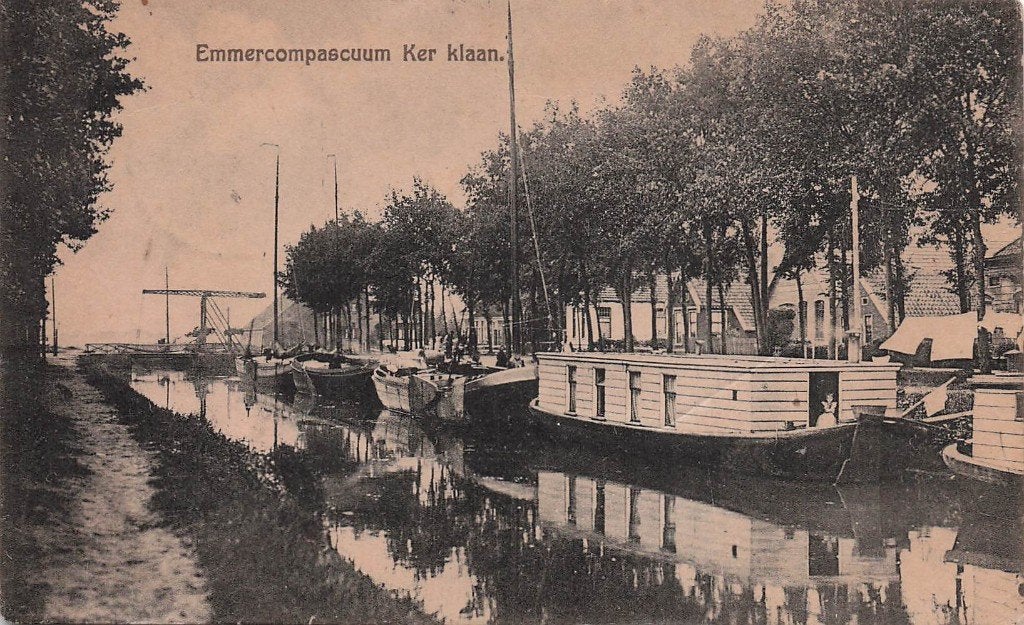 W302 Emmer-Compascuum Kerklaan Woonboot uitg v d Wijk, Ophalen of Verzenden, Voor 1920, Gelopen, Drenthe