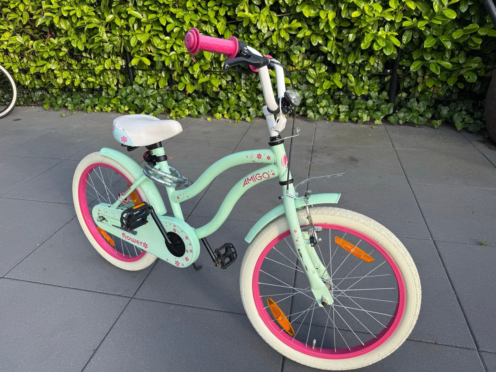 Amigo Flowers Kinderfiets 20 inch - Mintgroen/Roze, Ophalen, Gebruikt, Terugtraprem, 16 tot 20 inch