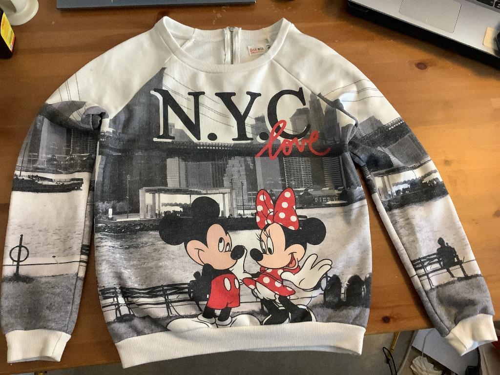 Bershka sweatshirt Disney Mickey en Minnie NYC love maat M, Maat 38/40 (M), Zo goed als nieuw, Grijs, Bershka