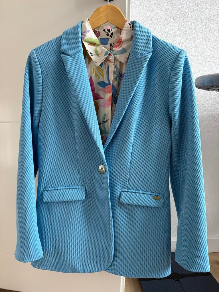 POM Amsterdam Blazer Maat 38 - Lichtblauw met Bloemenprint, Maat 38/40 (M), Blauw, Ophalen of Verzenden, Zo goed als nieuw