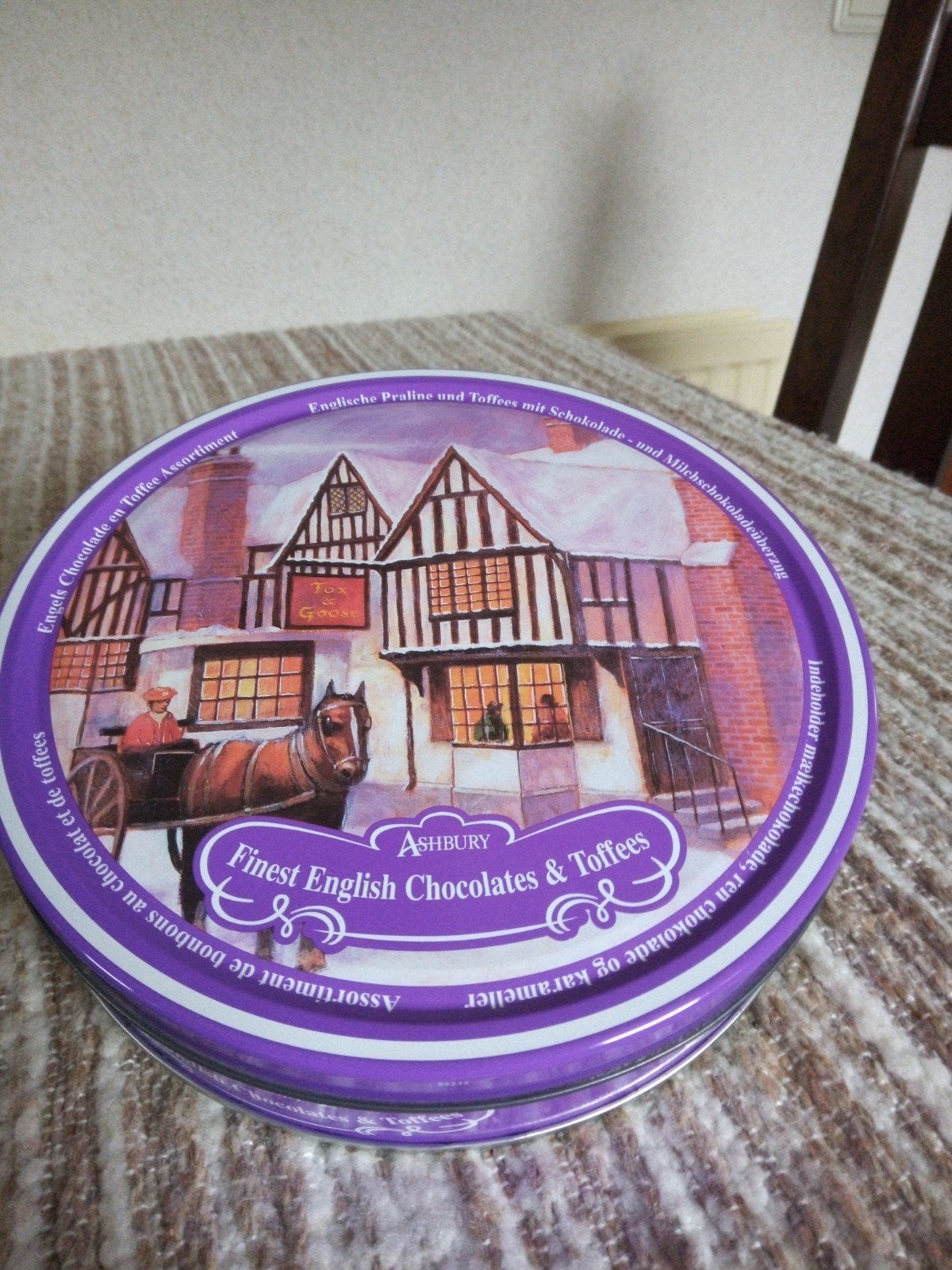 Vintage Chocolade Trommel-Toffee Blik met Engelse afb.ZGAN !, Ophalen of Verzenden, Zo goed als nieuw
