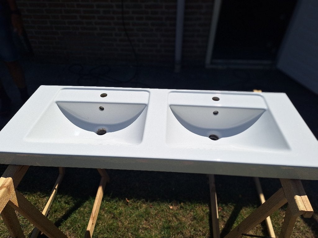 Dubbele wastafel 130x49 cm, Huis en Inrichting, Badkamer | Badkamermeubels, Ophalen, Gebruikt, 100 tot 150 cm, Minder dan 100 cm