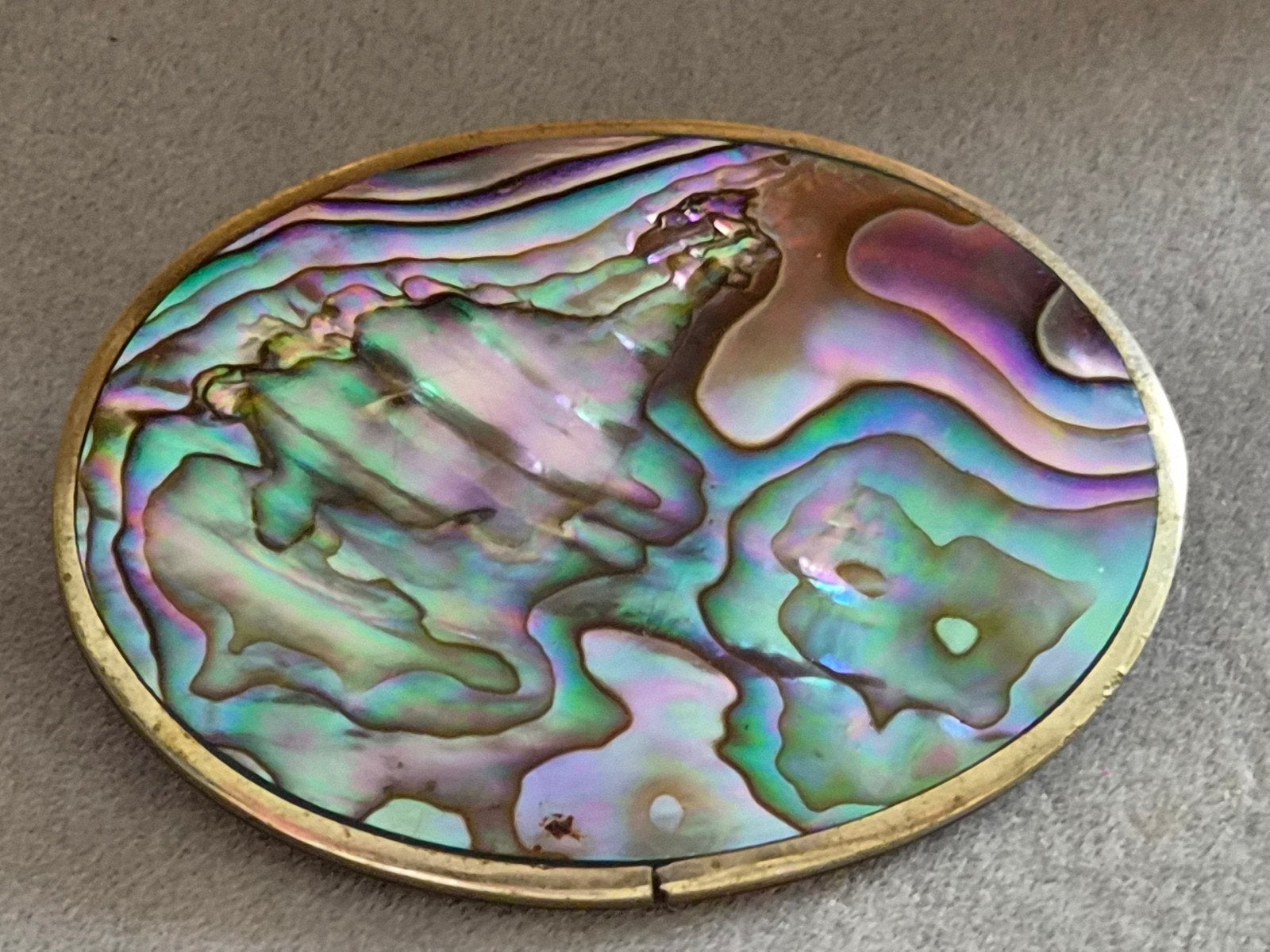 Vintage abalone alpaca broche schelp, Ophalen of Verzenden, Zo goed als nieuw, Overige kleuren, Overige materialen