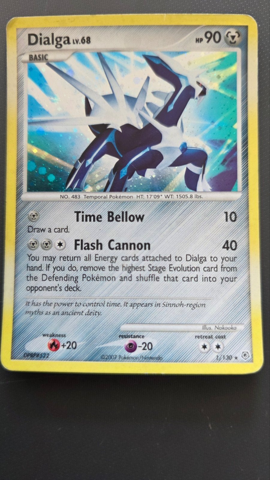 Dialga 1/130 Diamond & Pearl Pokémon Kaart, Ophalen of Verzenden, Gebruikt, Losse kaart, Foil