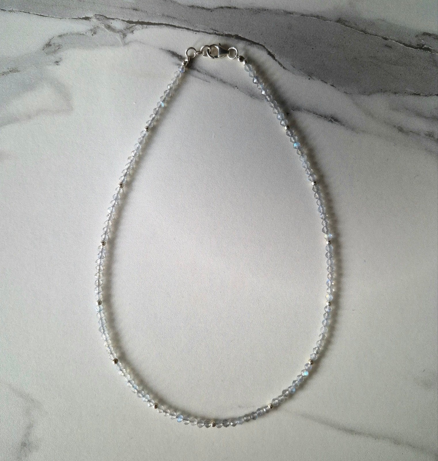 Labradoriet ketting S925 zilver, Verzenden, Nieuw, Zilver, Grijs