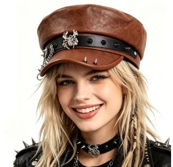 Dameshoed Y2K punk captain stijl van PU leer - Spikes