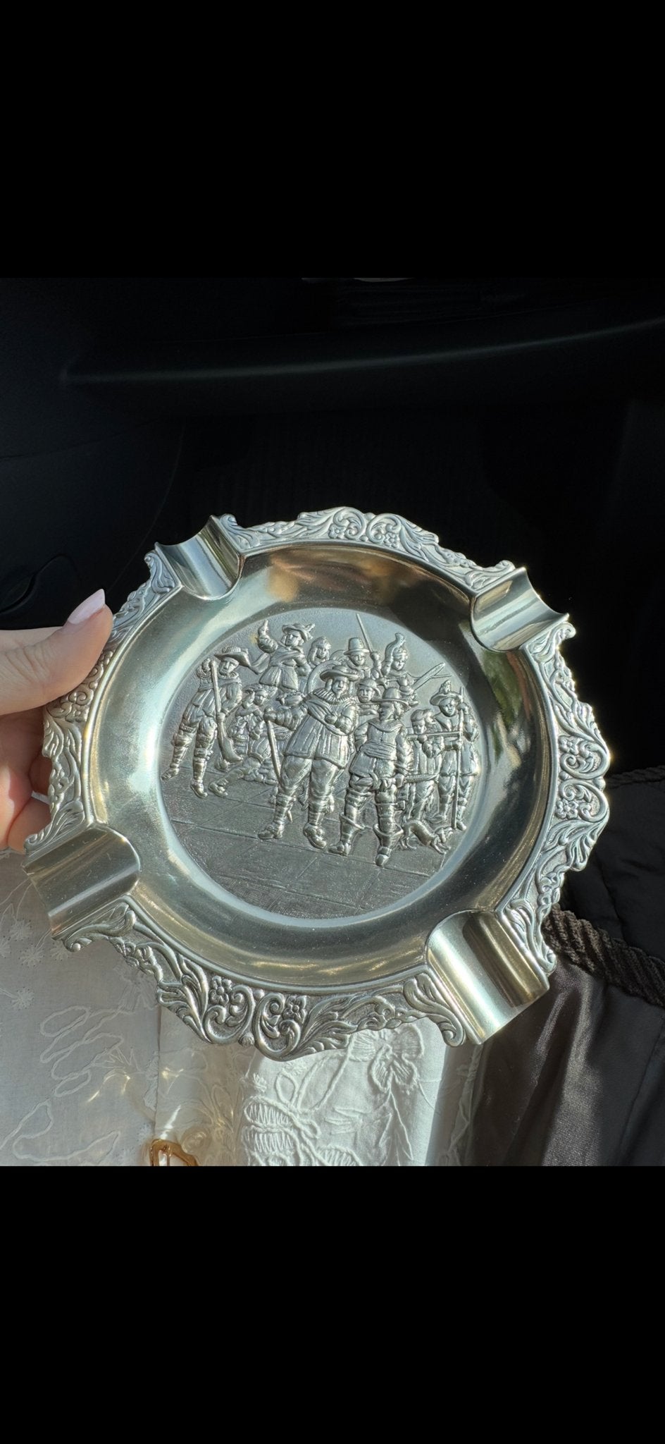 Vintage Zilverkleurige Asbak met Reliëf van Nachtwacht, Ophalen of Verzenden, Zilver