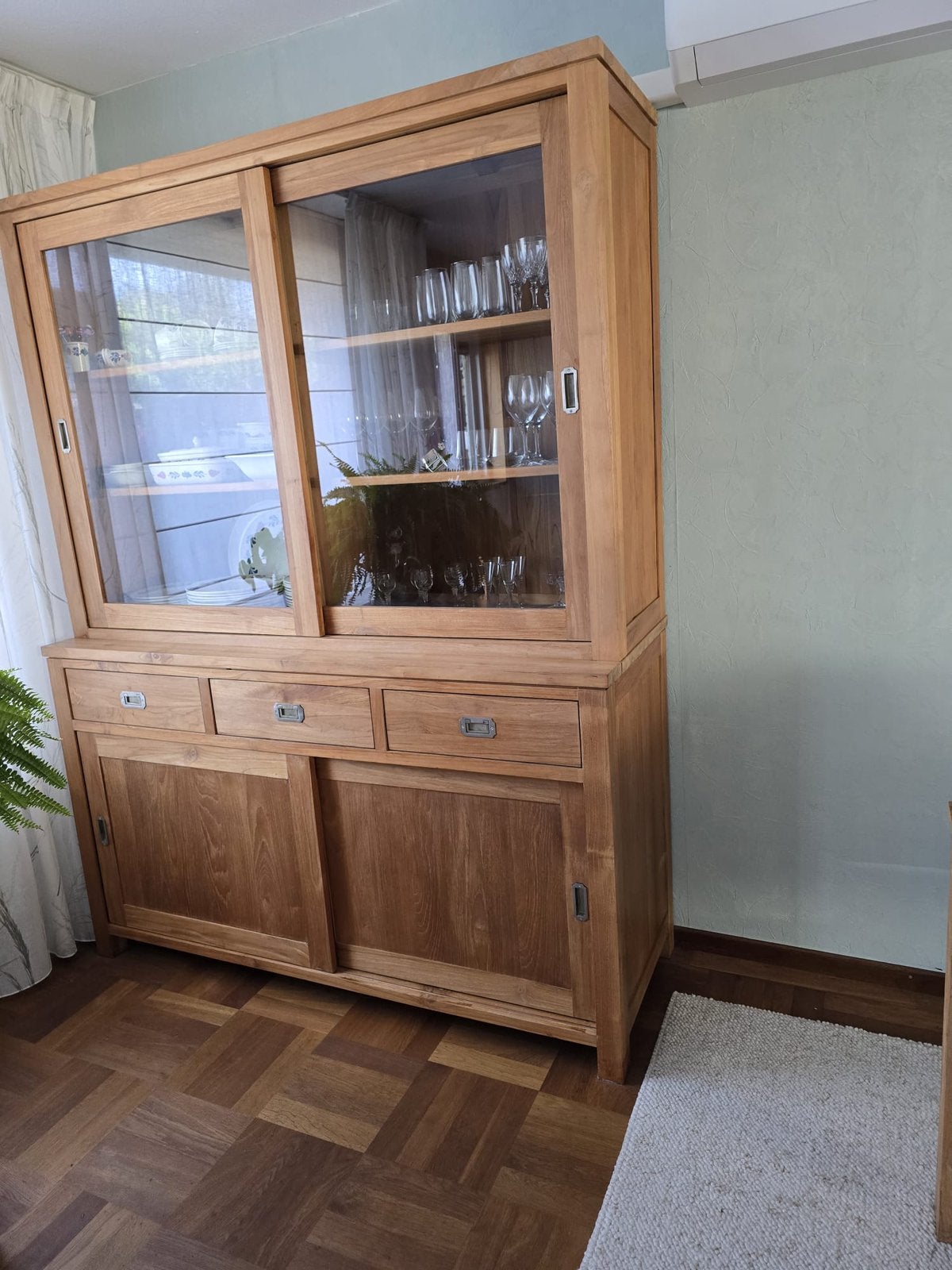 Teak houten buffetkast, Huis en Inrichting, Kasten | Buffetkasten, Ophalen, Met deur(en), 200 cm of meer, 150 tot 200 cm