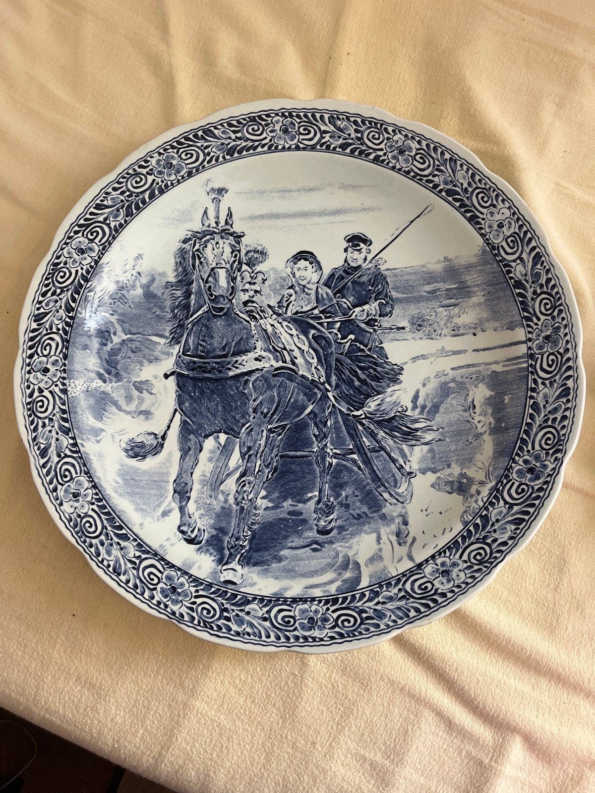 Antiek Boch Frères Delfts Blauw Wandbord - Paard en Wagen, Antiek en Kunst, Ophalen