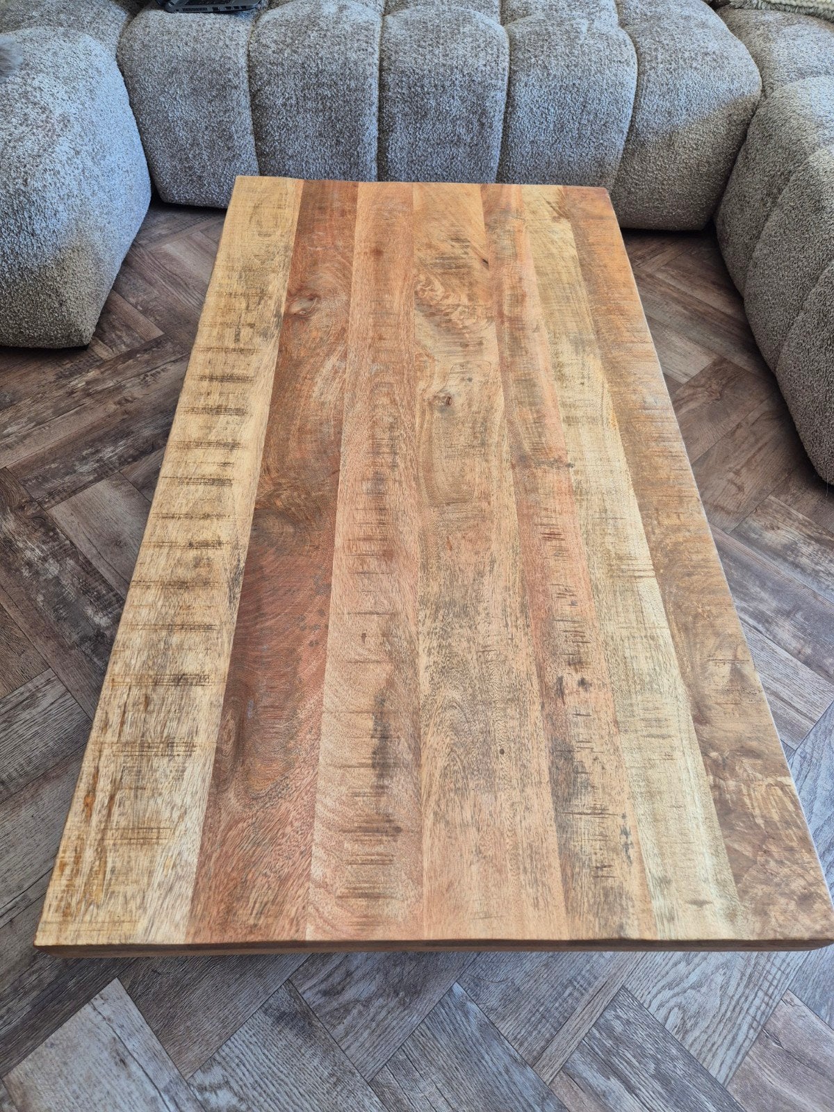 Mangohouten Salontafel met metalen onderstel Als Nieuw!, Huis en Inrichting, Tafels | Salontafels, 100 tot 150 cm, 50 tot 100 cm