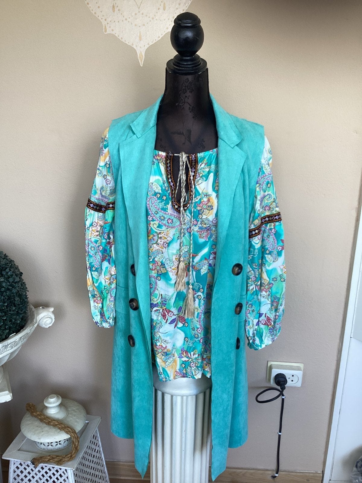 Boho Chic Tuniek en Lange Jas Set - Nieuwe Collectie XL, Ophalen of Verzenden, Nieuw, Maat 38/40 (M), Blauw