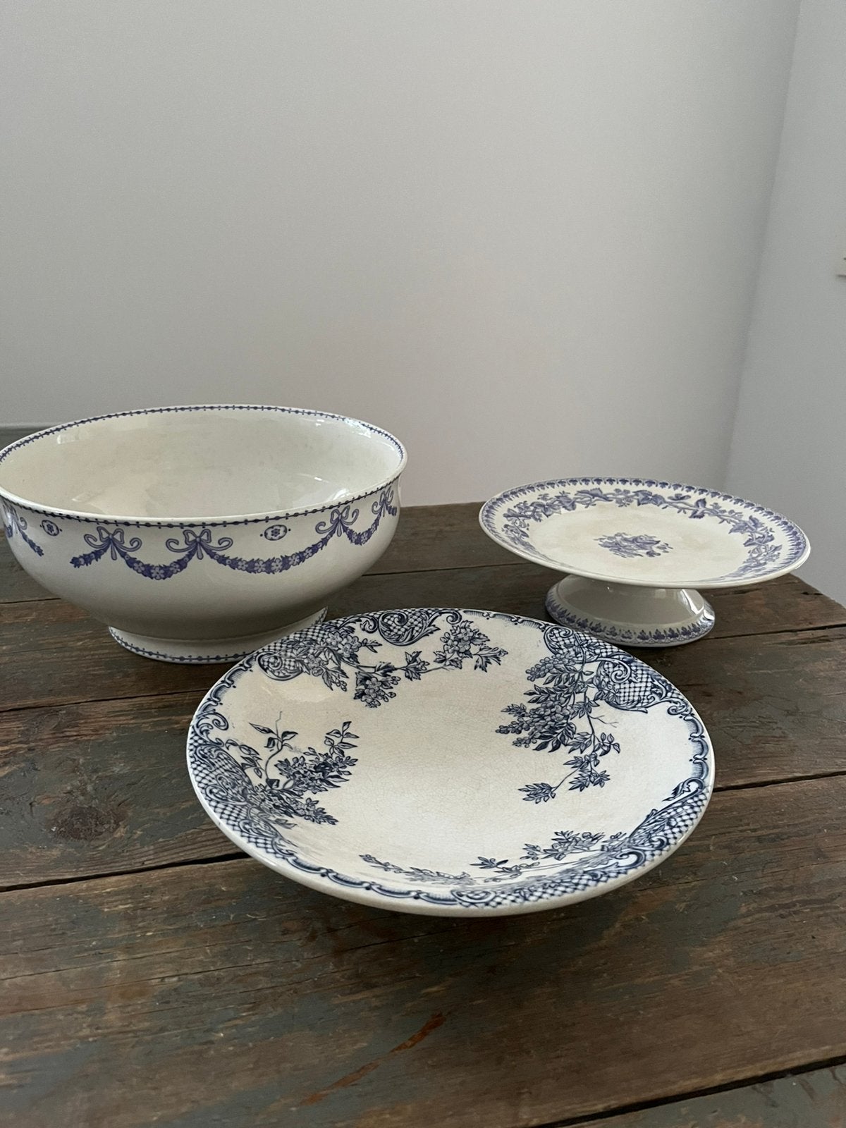ANTIEK SERVIES BLAUW WIT KOM SCHAAL TAZZA, Ophalen of Verzenden