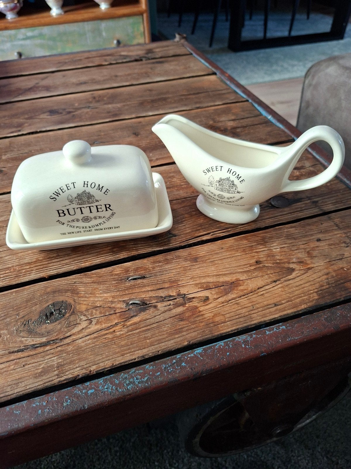 porseleinen jus en botervloot Sweet Home, Ophalen of Verzenden
