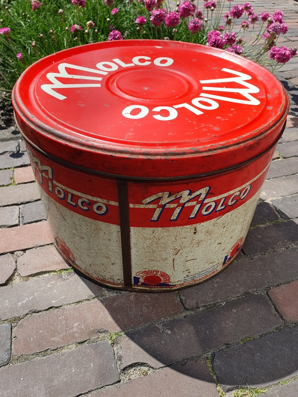 Antiek MOLCO'S Fabrieken bakkerijgrondstoffen winkel blik, Verzamelen, Blikken, Ophalen of Verzenden, Gebruikt, Overige