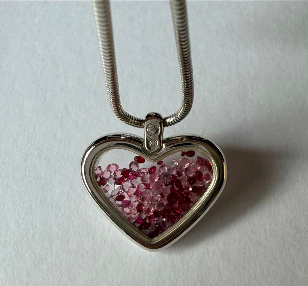 Swarovski ketting hart met roze losse steentjes, Met kristal, Overige materialen, Verzenden, Zo goed als nieuw