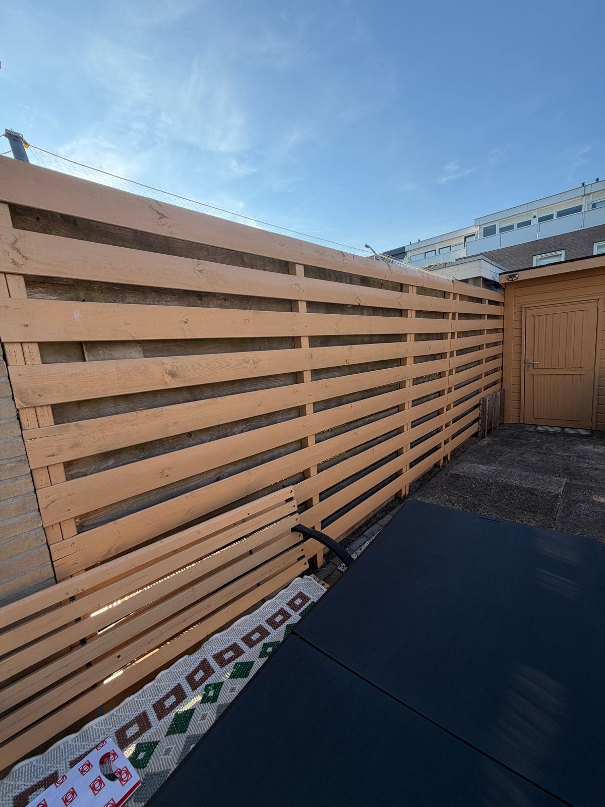 Gratis dubbele houten schutting + poort - ca. 17,5 meter, Tuin en Terras, Schuttingen, Ophalen, 6 meter of meer, Hout, 1 tot 2 meter