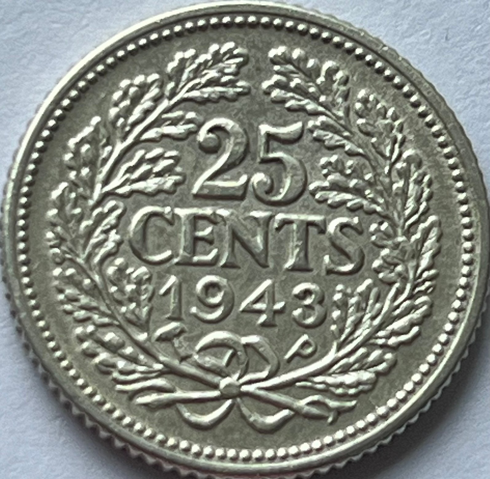 25 cent 1943/41 schaarse overslag, Postzegels en Munten, Munten | Nederland, Ophalen of Verzenden, Koningin Wilhelmina, 25 cent
