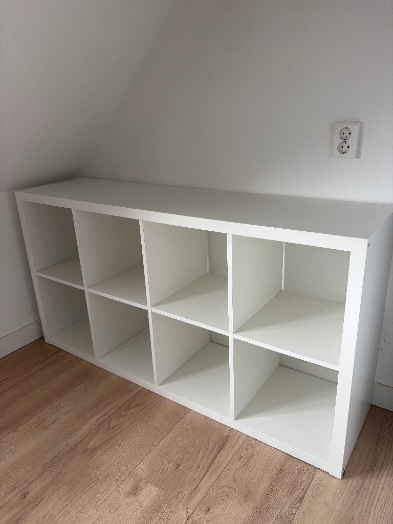 IKEA Kallax kast wit 2x4 vakken met 2 opbergdozen, Ophalen, 100 tot 150 cm, 100 tot 150 cm, Zo goed als nieuw