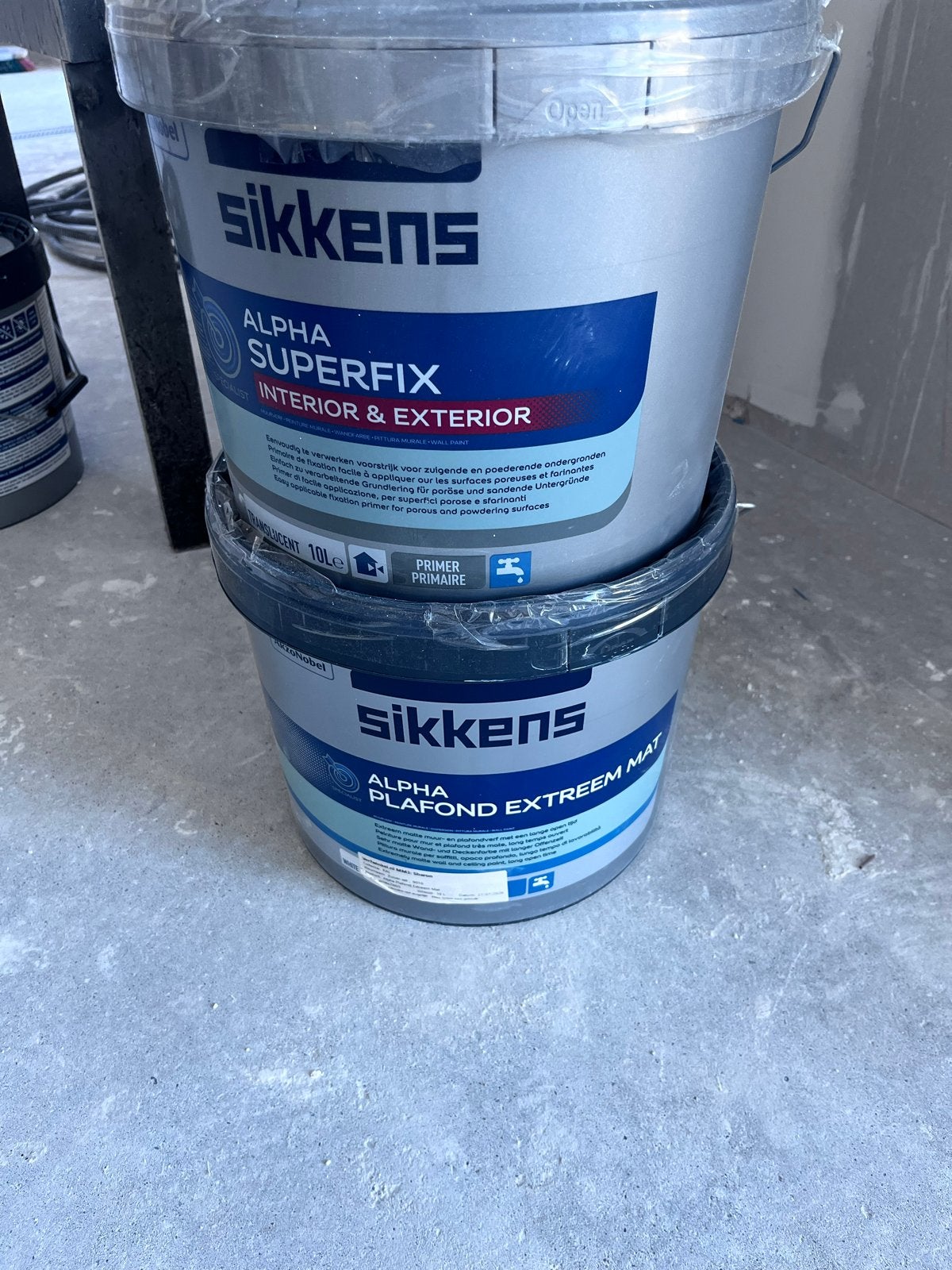 Sikkens Alpha Superfix en Alpha Plafond Extreem Mat, Ophalen, 5 tot 10 liter, Wit, Verf