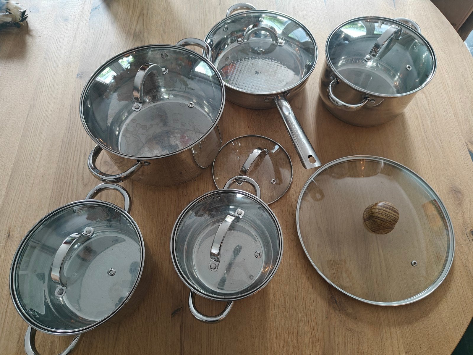 Blaumann pannenset - 5 pannen met deksels, Huis en Inrichting, Keuken | Potten en Pannen, Ophalen, Gebruikt, Pannenset, Rvs
