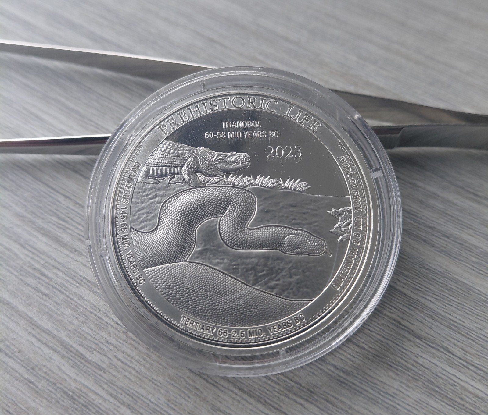 2023 Congo Titanoboa Prehistorie 1 oz .9999 Zilver, Ophalen of Verzenden, Zilver
