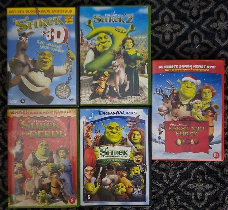 Shrek DVD Collectie - 5 Films (o.a. Shrek 3D, Kerst), Europees, Animatie, Inclusief doosje, Ophalen of Verzenden
