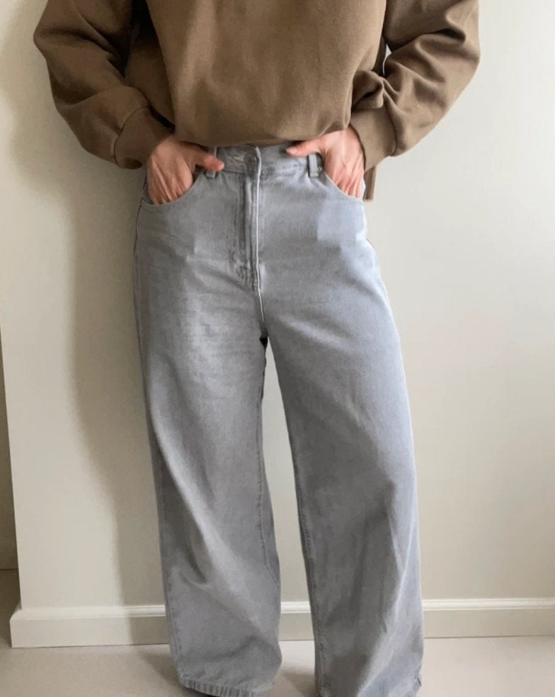 Light grey wide leg size 38 jeans, Ophalen of Verzenden, Onbekend, W30 - W32 (confectie 38/40), Grijs