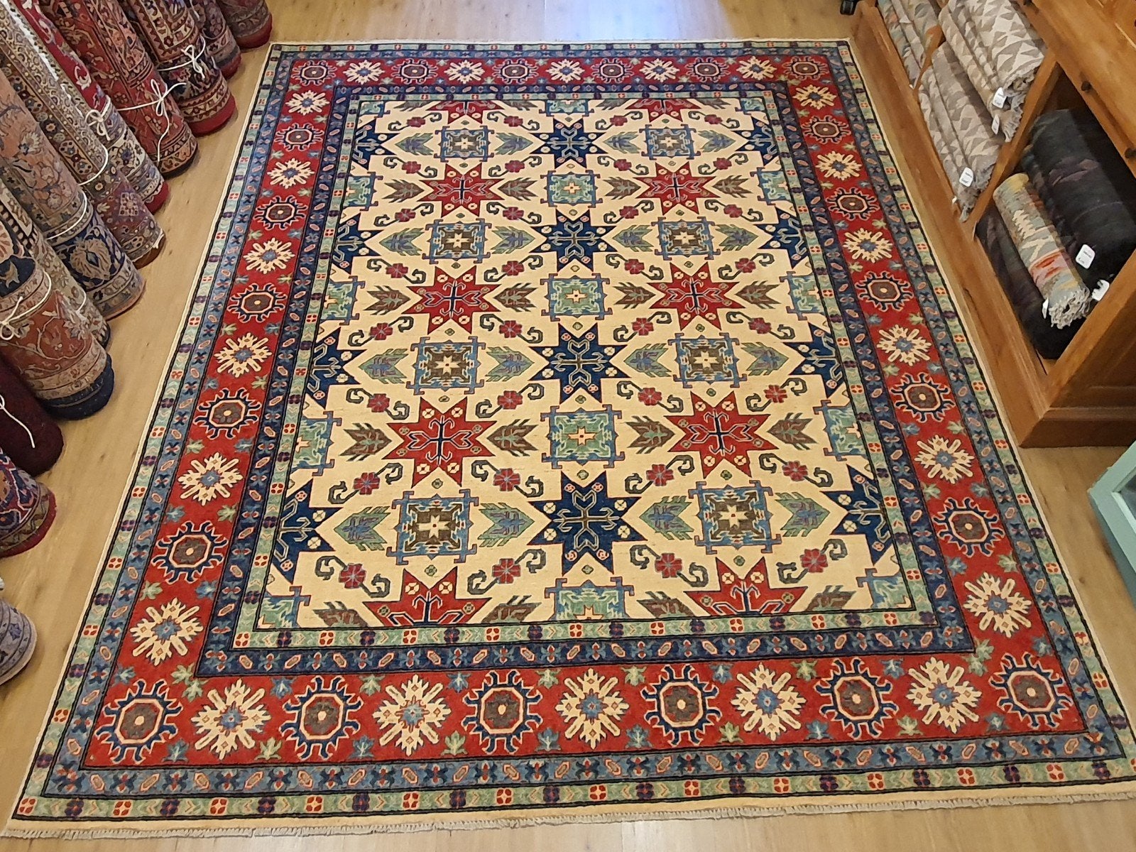 Handgeknoopt oosters tapijt kazak 309x246, Huis en Inrichting, Stoffering | Tapijten en Kleden, Perzisch, Vof Slats Antiek, 200 cm of meer