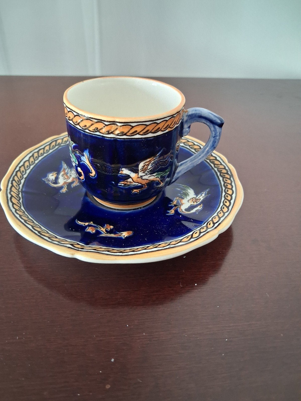 Gien france Thibault Renaissance indigo blue bird kop en sch, Ophalen of Verzenden