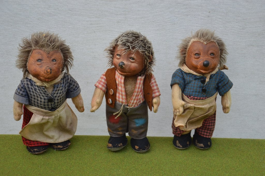3 vintage Steiff Micki`s en Mecki met rubberen hoofdjes 17cm, Verzamelen, Ophalen of Verzenden, Gebruikt, Stoffen beer, Steiff