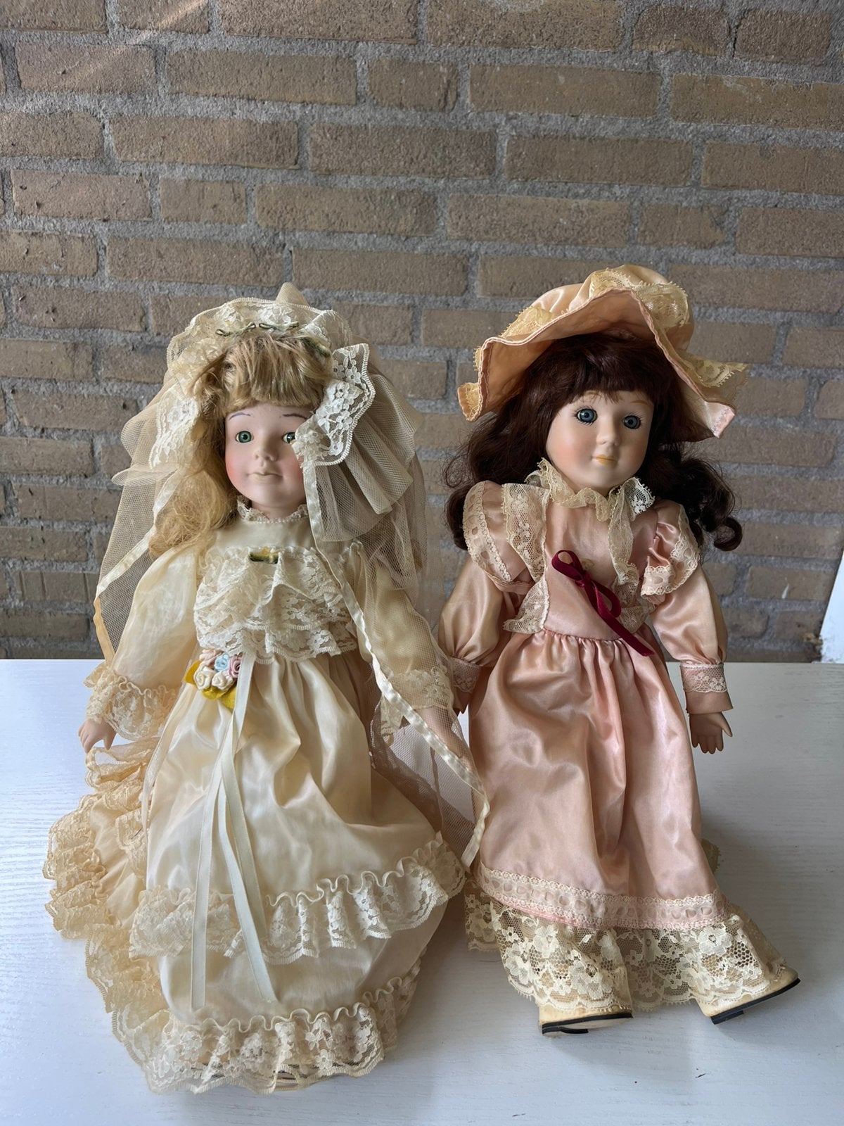 Set van 2 Vintage Porseleinen Poppen, Ophalen of Verzenden, Gebruikt, Pop