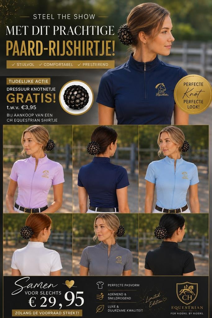 Ch Equestrian shirt en haarnetje, Dieren en Toebehoren, Paardrijkleding, Verzenden, Nieuw, Dressuur, Bovenkleding