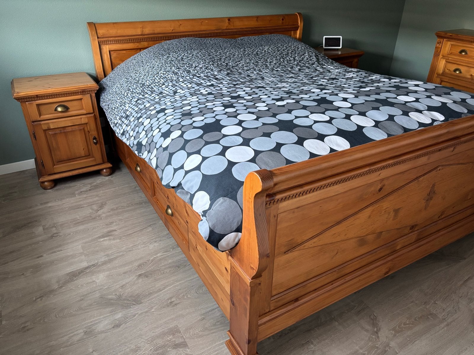 Grenen bed 180x220 met Simba matras en Cloudpillo topper, Bruin, Tweepersoons, Ophalen of Verzenden, Zo goed als nieuw