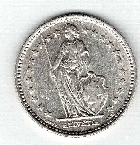 23-2048 Zwitserland 2 franc 1920B, Ophalen of Verzenden, Overige landen, Losse munt, Zilver