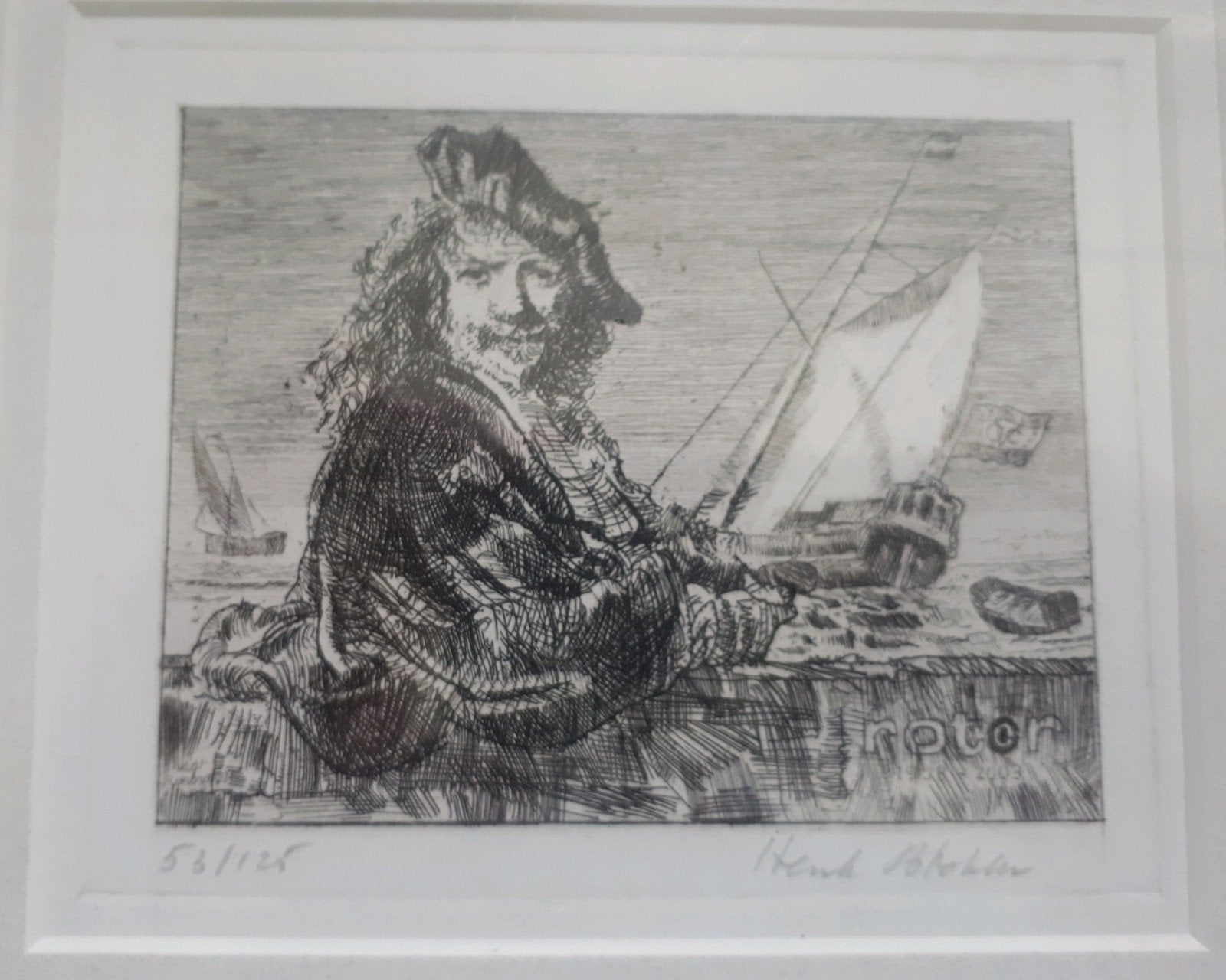 Henk Blokhuis  ... ets ... Rembrandt  / Rotor ... nr 58/125., Ophalen of Verzenden